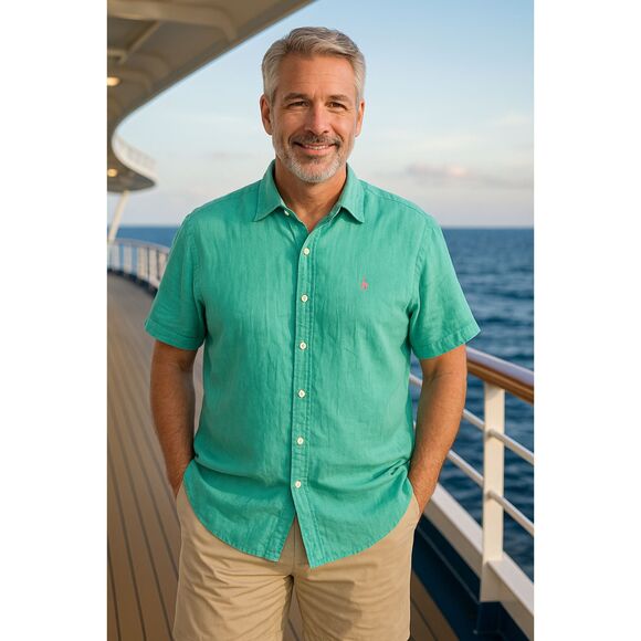 Polo Ralph Lauren Shirt XL Seafoam Green Linen Silk Button Down Resortwear - Picture 1 of 8